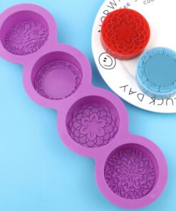 Vedini 4 Cavity Round Pattern Silicone Mold DIY Handmade Cold Soap Mold JKB-3561