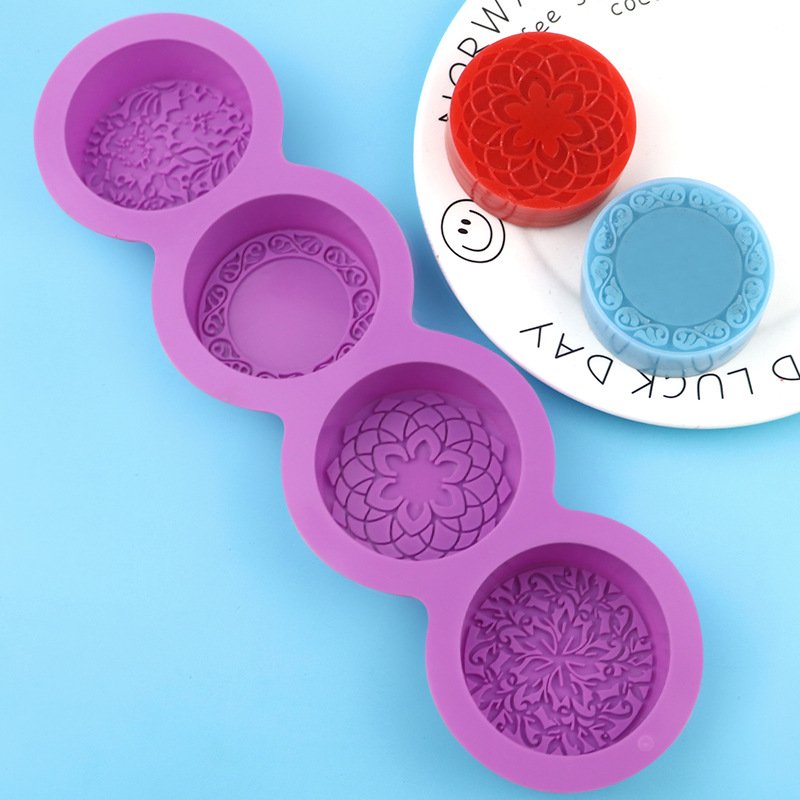 Vedini 4 Cavity Round Pattern Silicone Mold DIY Handmade Cold Soap Mold JKB-3561