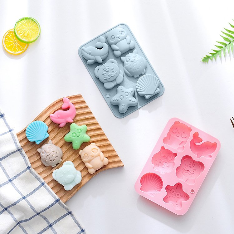 Vedini 6 Cavity Cartoon Shapes of Owls, Dolphins, Shells, Silicone Mold JKB-3546
