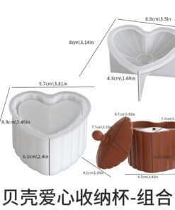 Alternative view of Vedini Concrete/Resin Heart Shell Storage Jar Silicone Mold DIY Aromatherapy Candle Cup Plaster Mold JKB-3579