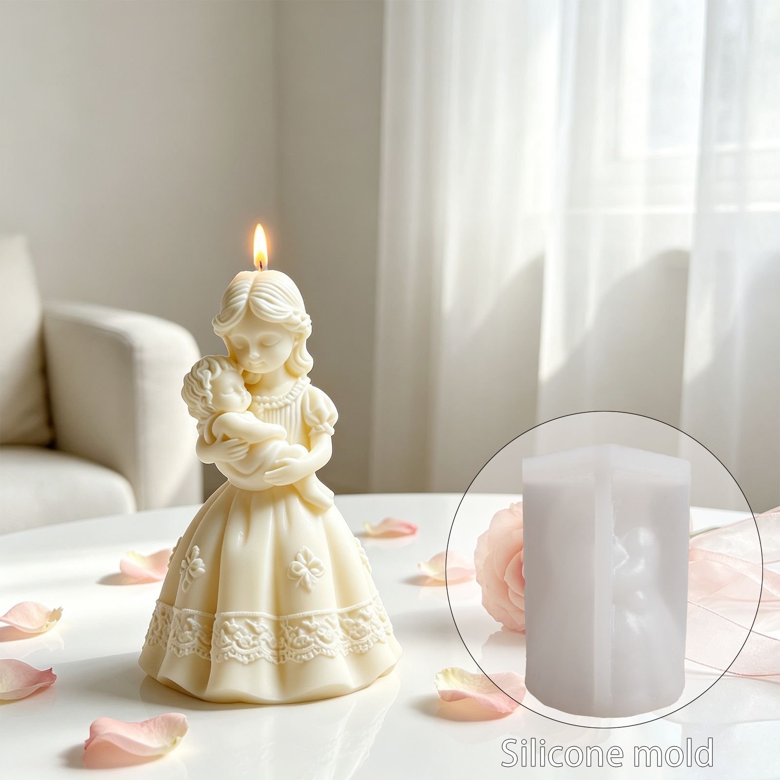 Vedini Baby Girl Holding Baby Silicone Mold for Scented Candles DIY Motherly Love Theme Handmade Soap Plaster Mold JKB-3580 - Image 5