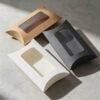 Vedini pillow window gift box in Kraft Brown, White and Black – 14.5×7.5cm