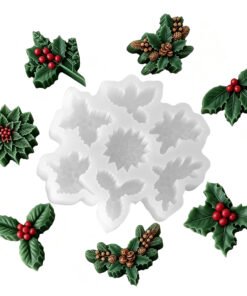 Vedini 7 Cavity Christmas Holly Leaf And Berry Silicon Mold JKB_3566
