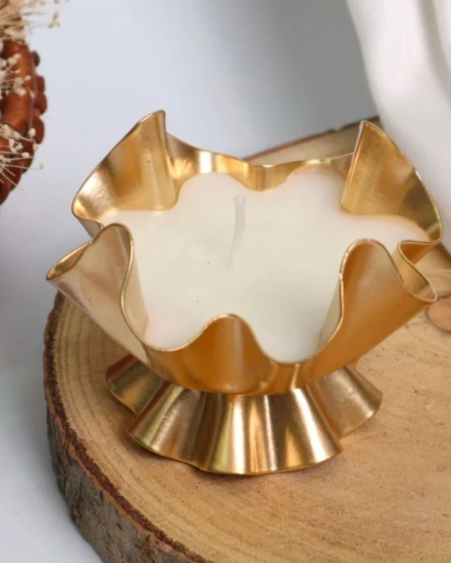 Vedini Golden Lotus Urli with Stand | Metal Lotus Bowl Candle Holder for Diwali, Pooja & Home Décor-1Pc - Image 2