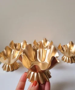 Vedini Golden Lotus Urli with Stand | Metal Lotus Bowl Candle Holder for Diwali, Pooja & Home Décor-1Pc
