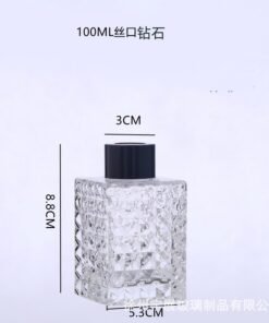 Alternative view of 100ml Transparent Diamond Design Glass Bottle with Black Cap & Inner Plug (Pack of 6)
