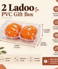Pack of 10 transparent PVC boxes for 2 ladoos, size 3 x 3 x 1.5 inches