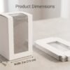 3x3x5 inch white packaging box with zigzag clear display window assembled next to flat cartons on tabletop