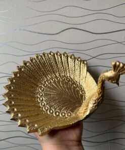 Alternative view of Vedini Handcrafted Peacock Design Golden Urli Bowl (5" L x 4.5" H) – Festive Decorative Accent for Living Room, Temple & Gifting 1Pc
