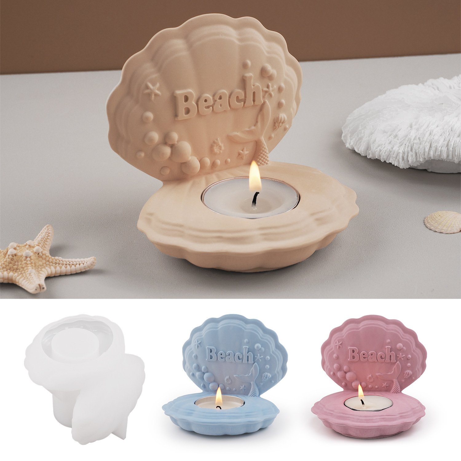 Vedini Cement Gypsum Candle Shell Ocean Beach Bubble Candle Holder Silicone Mold JKB-3623