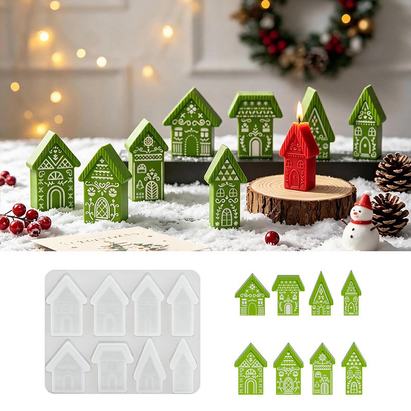 Vedini 8 Cavity Christmas Carved House Silicone Mold DIY aromatherapy candle plaster European-style sign mold JKB-3649