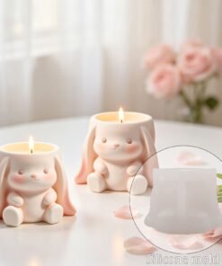 Vedini Concrete Or Resin Cute Lop-Eared Rabbit Candlestick Silicone Mold, 3D Rabbit Scented Candle cup mold, plaster plant pot mold JKB-3635