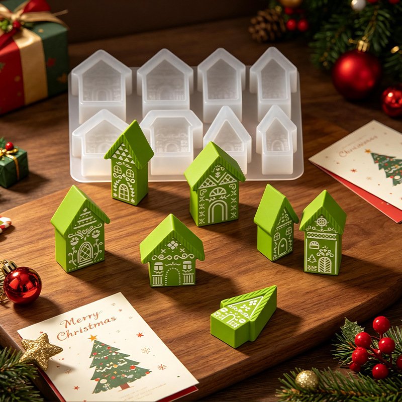 Vedini 8 Cavity Christmas Carved House Silicone Mold DIY aromatherapy candle plaster European-style sign mold JKB-3649 - Image 4