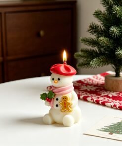 Vedini 3D Stereo Christmas Snowman Scented Candle Silicone Mold DIY Holly Gingerbread Man with Hat Snowman Plaster Mold
