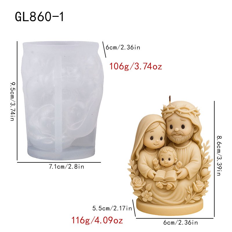 Vedini 3D Jesus Figurine Mary Christmas Candle Silicone Mold JKB-3606 - Image 2
