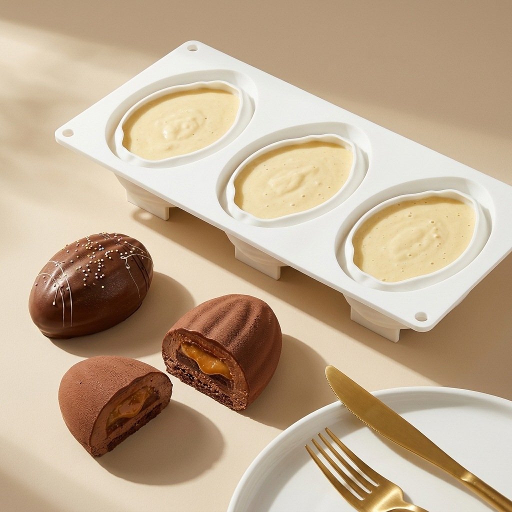 3 Cavity Almond Cocoa Bean Silicone Mould for Mousse Cake, Chocolate & Soap Making | Jindeal JKB-3630 - Image 4