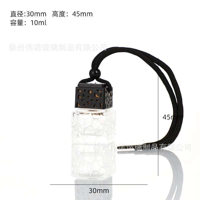 Vedini 10ml Hanging Car Perfume Bottle | Decorative Glass Car Diffuser Bottle with Black Cap & Hanging Rope 1PC